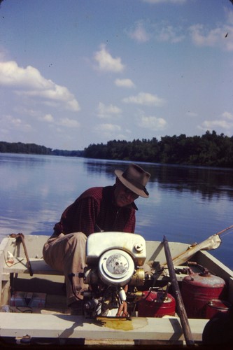 Fishing boat motor man pole - man,